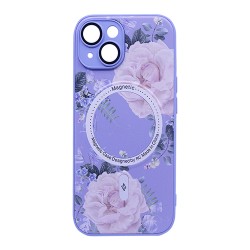 Capa Magnética com Desenho de Flores para Apple iPhone 15 Roxo Capa Magnética com Desenho de Flores para Apple iPhone 15 Roxo
